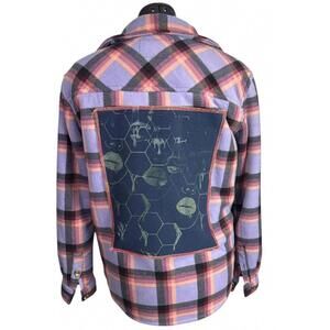 Glows Whimsigoth Surreal Female Honeycomb Flannel Shacket Sherpa Alt Grunge L/G